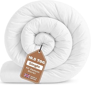 Single Duvet 10.5 Tog | Suitable for All Year Round Duvet | Made in UK Quilt | Anti-Allergy, Breathable & Hollowfibre Filling Duvets (Single, 135x200cm)