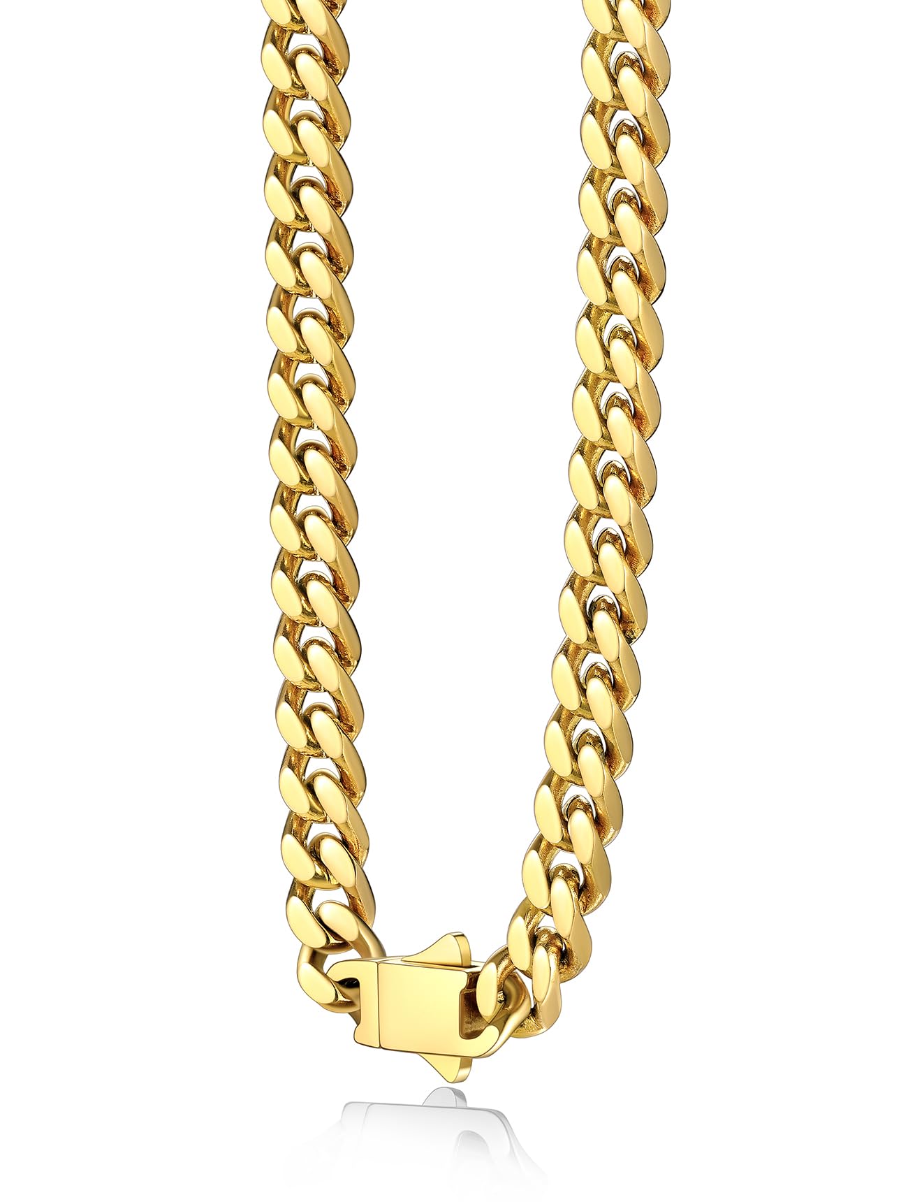 Bestyle Thick Stainless Steel Mens Cuban Link Chain, Black/Gold Chain for Men, N