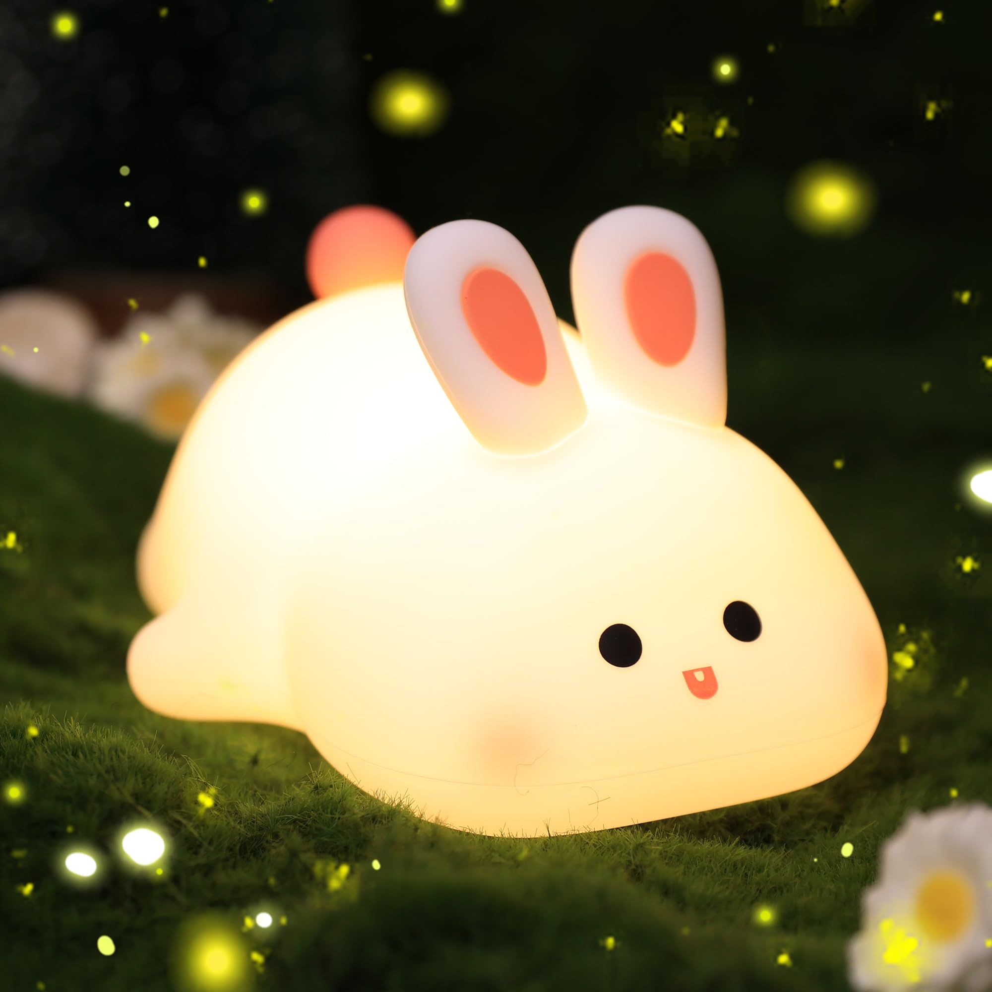 OkiyiD Hasen-Nachtlicht für Kinder - Cute Lampe, Wiederaufladbare Silikon-Hasen-