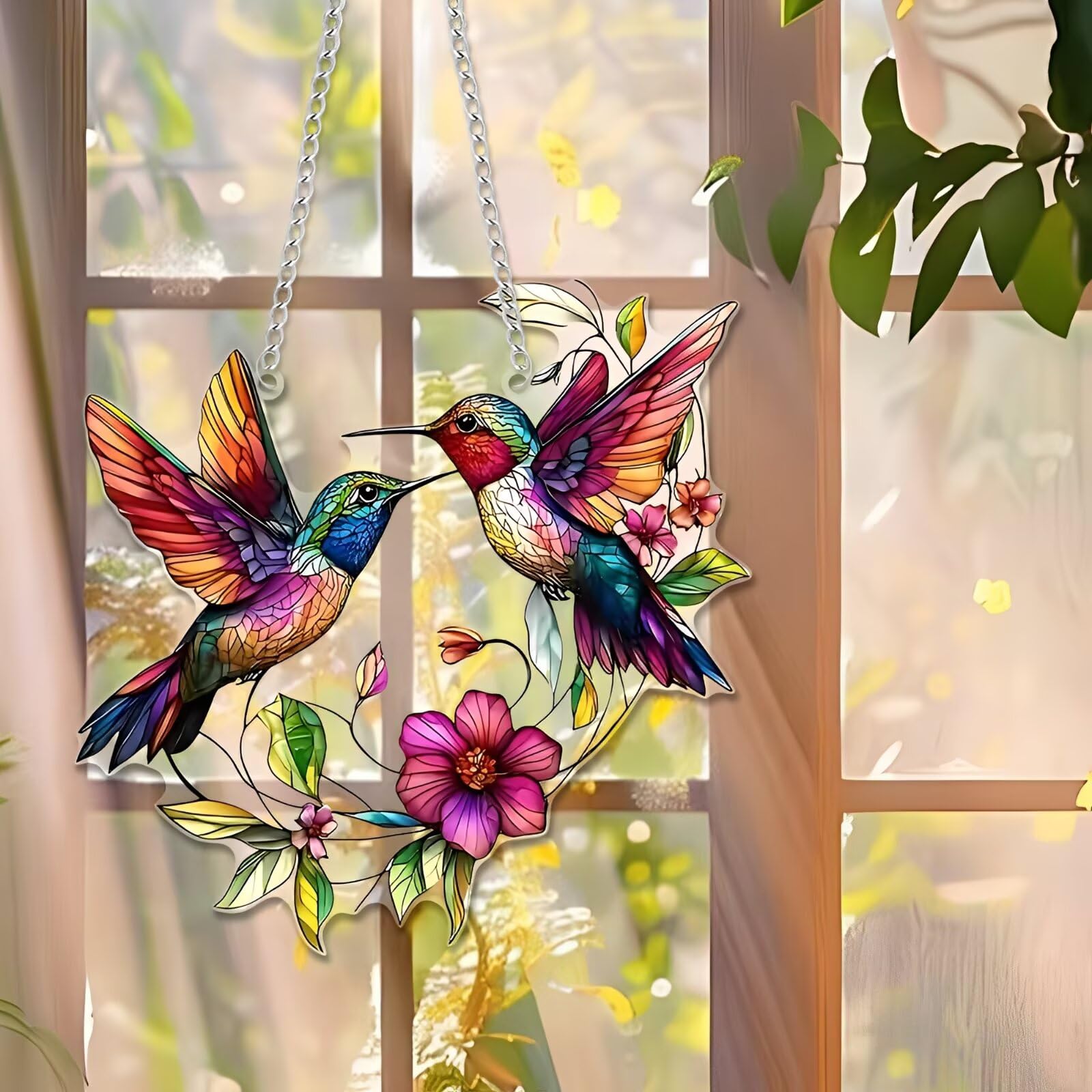 1 x Colorful Acrylic Dream Catcher Hanging Window Decor 7.1 Inch Stained Glass P