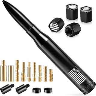 BJSIA American Flag Car Truck Antenna with Valve Stem Caps - Universal Compatible with Ford, Dodge, Chevrolet, GMC, Jeep, Toyota Truck Car Accessories, Anti-Theft Antenna Topper - Black