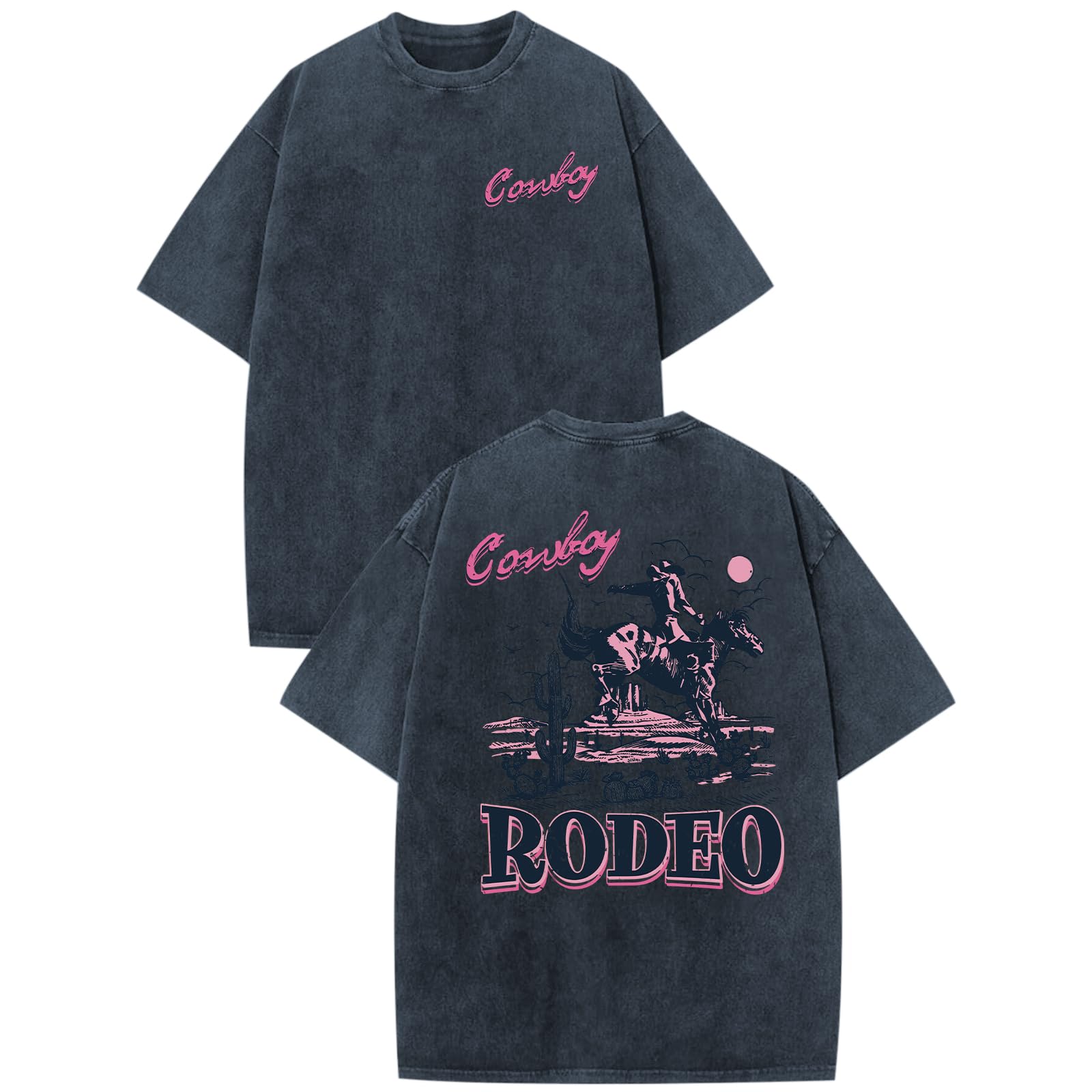 Bobeutou Western Shirts for Men Vintage Rodeo Cowboy Shirt Oversized Graphic Tee