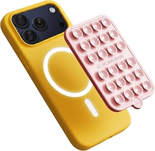 OCTOBUDDY Magnet - Dual Magnetic & Suction Phone Mount - Chalk Pink | MagSafe-Compatible Silicone Mobile Holder - Hands-Free Selfies & Videos - Content Creator Accessory - 2.6″ x 3.9″
