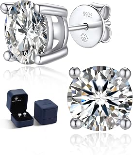 MomentWish Moissanite Earrings/18ct Gold Earrings, 1-4 Carat Sterling Silver Studs Earring Hypoallergenic Simulated Diamond Sparkly Solitaire Gift Valentine's Day for Women Men 5/6.5/8mm