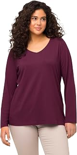 Ulla Popken Women's Plus Size Slim Fit V-Neck Long Sleeve T-Shirt 719505