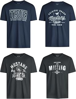 Mustang - Set of 4 Men's T-shirts with front print and round neck, blue and black mix colors (P16)