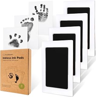 4pk Inkless Baby Hand and Footprint Kit, Mess Free Ink Pads (Jet Black, R) | Newborn Keepsake, Dog Nose, Paw Print Kit, Clean Touch Ink Pads, Baby Handprints Footprints Kit, New Mom Gifts