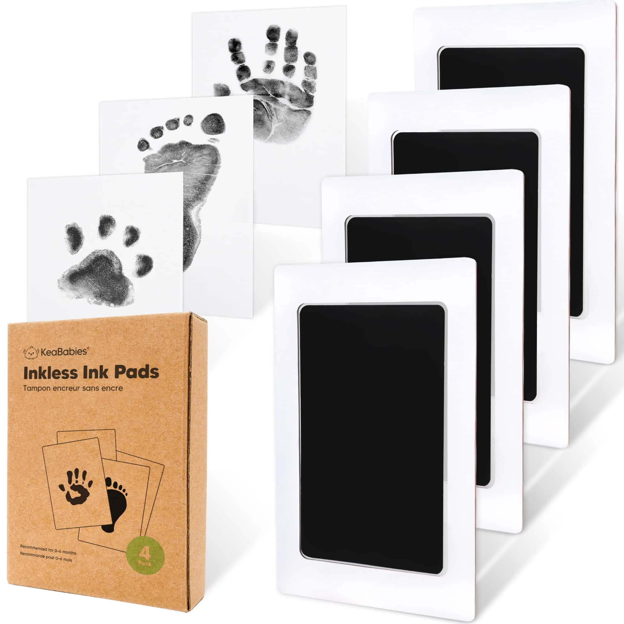 4pk Inkless Baby Hand and Footprint Kit, Mess Free Ink Pads (Jet Black, R) | New