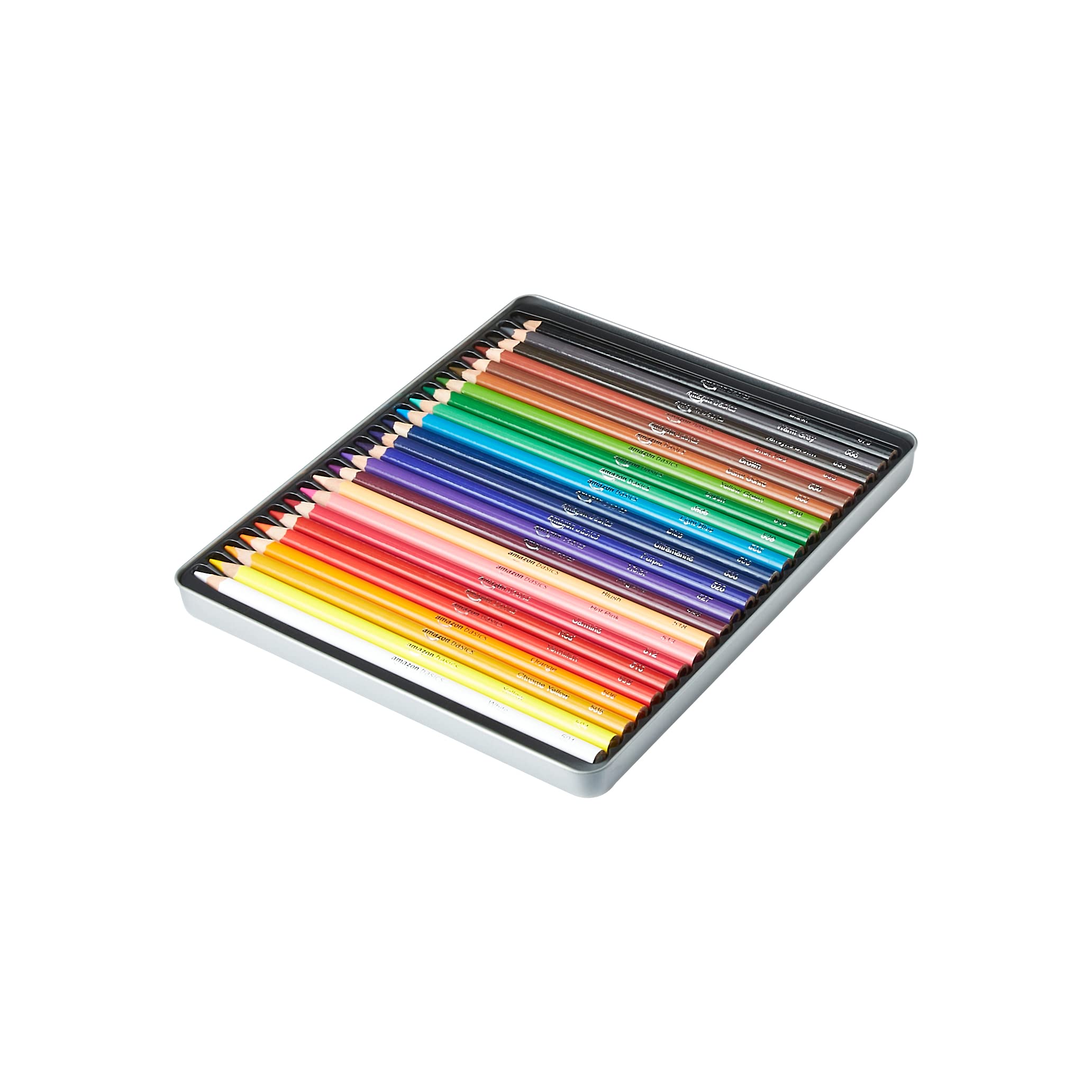 Amazon Basics Coloured Crayons in Tin Box, Pack of 24 - Assorted Colours