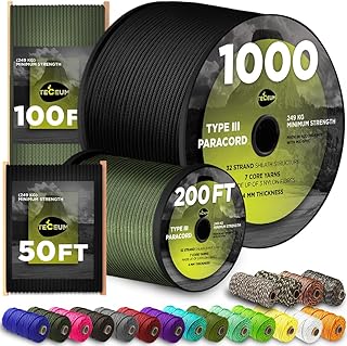 Paracord Rope 550 lb 4mm – Parachute Cord – Utility Camping Rope | 550 Paracord Type III, 50ft to 1000ft, 45+ Colors, Survival and Tactical Outdoor Gear, Nylon Core Para Cord for Clothesline