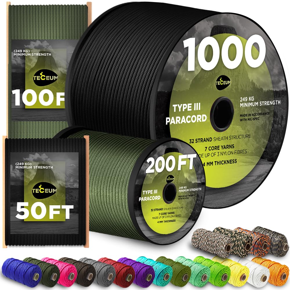 Paracord Rope 550 lb 4mm – Parachute Cord – Utility Camping Rope | 550 Paracord 