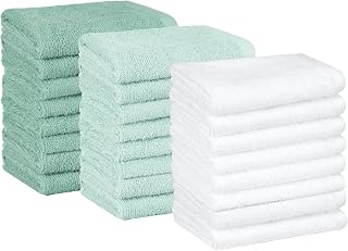 Amazon Basics Highly Absorbent, Soft & Durable 100% Cotton Washcloths for Bathroom, Body and Face, Lightweight, Fast Drying, 12 x 12 inches, Seafoam Green, Ice Blue, White, 24-Pack