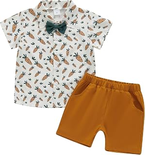 2-6 Years Old Toddler Boy Easter Outfit Short Sleeve Carrot Shirt with Shorts Set Little Boys Easter Clothes