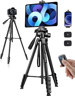 JOILCAN Phone Tripod Stand, 68" Tripod for iPad iPhone Tablet with Remote | Travel Aluminum Tripod with Tablet Holder Carry Bag for Video Recording Photos Vlog Compatible with iPad Pro iPhone Camera