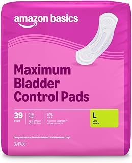 Amazon Basics Incontinence Pads for Women, Postpartum, Long, Maximum Absorbency, Bladder Control, Unscented, 39 Count, Packaging May Vary