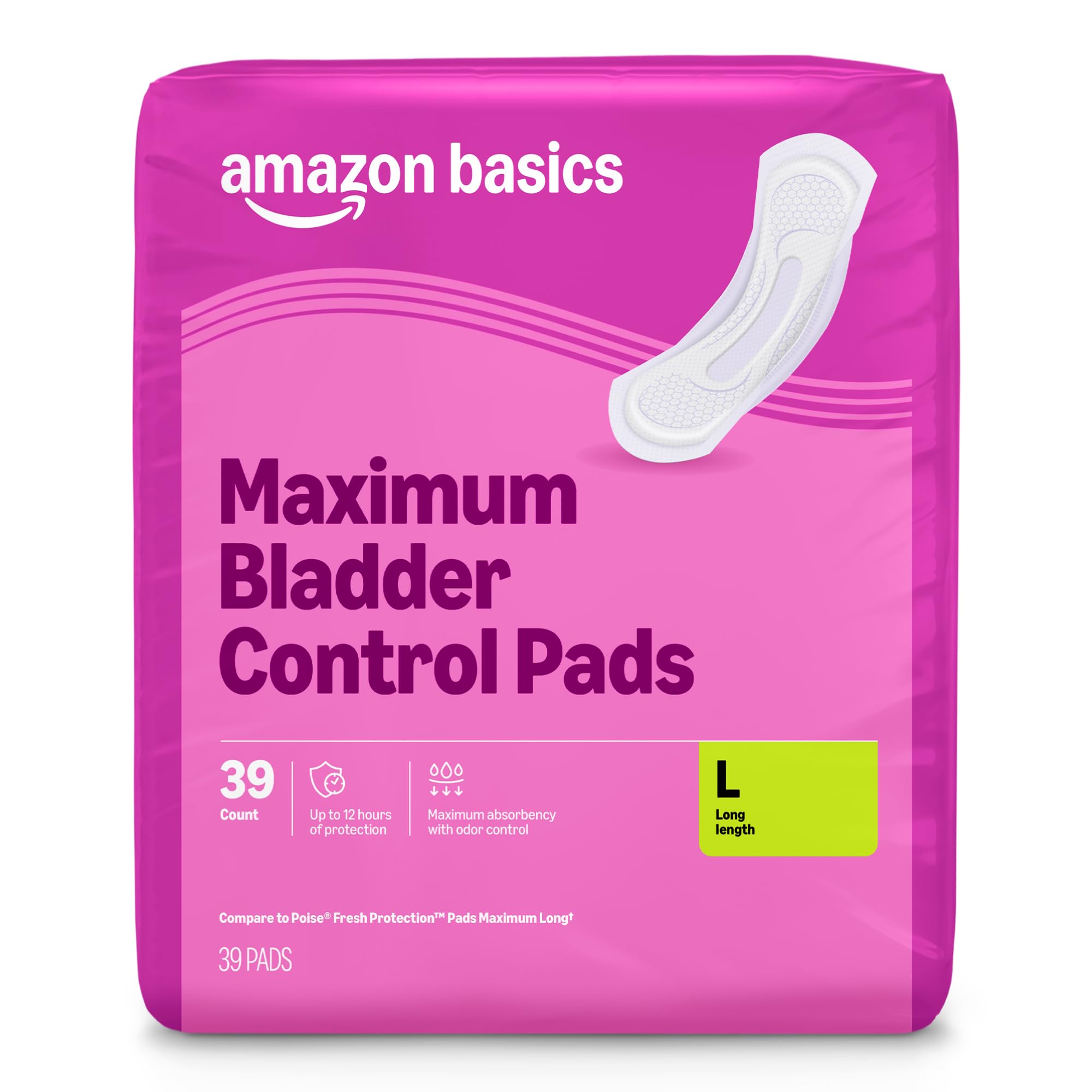 Amazon Basics Incontinence Pads for Women, Postpartum, Long, Maximum Absorbency,