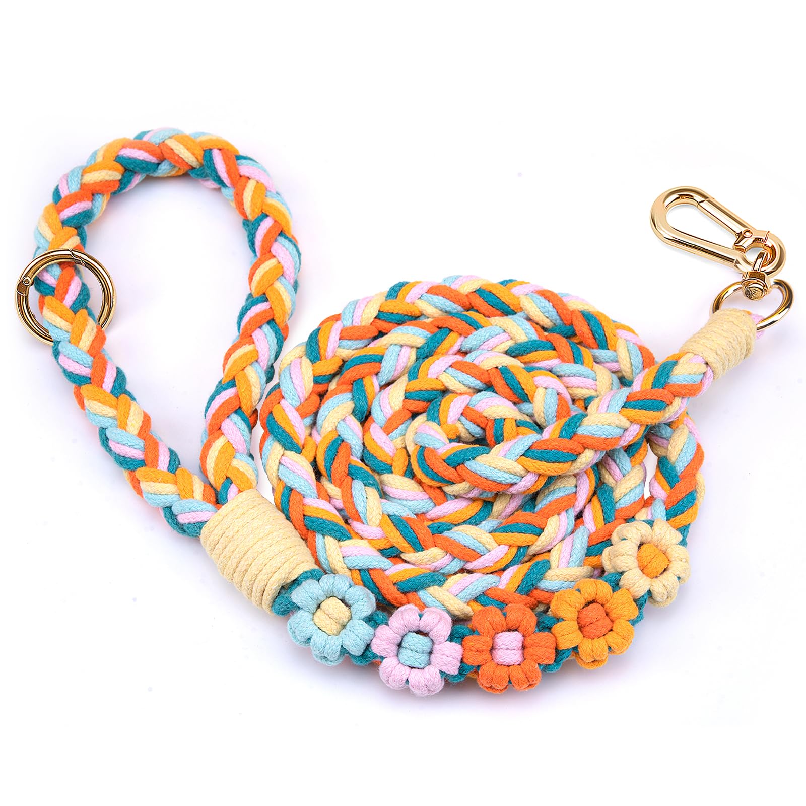 5FT Braided Cotton Rope Leash for Small, Medium and Large Dogs,Rainbow Mix | Han