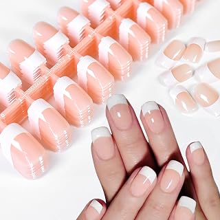 120pcs Medium Length Press-On Nails 5pcs Pre-Designed French Fake Nails Salon Polished Nude Pink Nail Art Tips for Women Girls Daily Nails with Adhesive Tabs L3076c