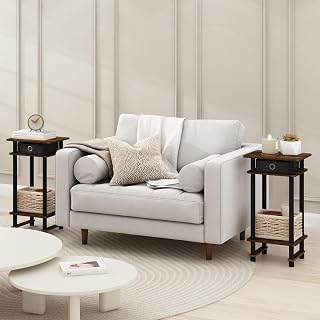 Furinno Modern Toolless 3-Tier Compact Side Table Set of 2, Amber Oak
