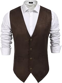 COOFANDY Chaleco de piel de ante para hombre, chaleco vaquero occidental, casual, ajustado, chaleco de traje