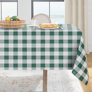 Softalker Checkered Rectangle Tablecloth - 60 x 102 Inch Waterproof and Washable Polyester Buffalo Plaid Table Cloth for Outdoor Picnic, Camping, Kitchen and Dining Room, Hunter Green and White