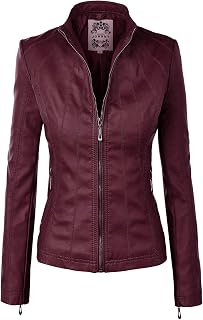 Made By Johnny WJC1495 Womens Floral Embroidered Faux Leather Motorcycle Biker Jacket