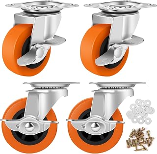 BOSGEOT Caster Wheels,3 Inch Casters Set of 4,Heavy Duty Caster with Brake | Locking Casters with Polyurethane Wheel,Plate Swivel Castor Wheels for Furniture Carts,Workbench