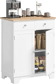 HOMCOM Sideboard Buffet Cabinet with 2 Drawers, 2 Doors, 27", White | Storage, Adjustable Shelves, Kitchen Cabinet, Coffee Bar Station, Rubberwood Tabletop