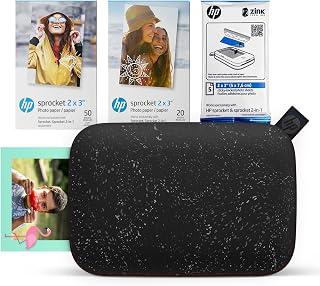 HP Sprocket Instant Photo Printer 2x3 for Smartphones (75 Sheets Pack) - Wireless Color Mobile Printer, Portable & Bluetooth (Black) Photos with Adhesive Back Zink