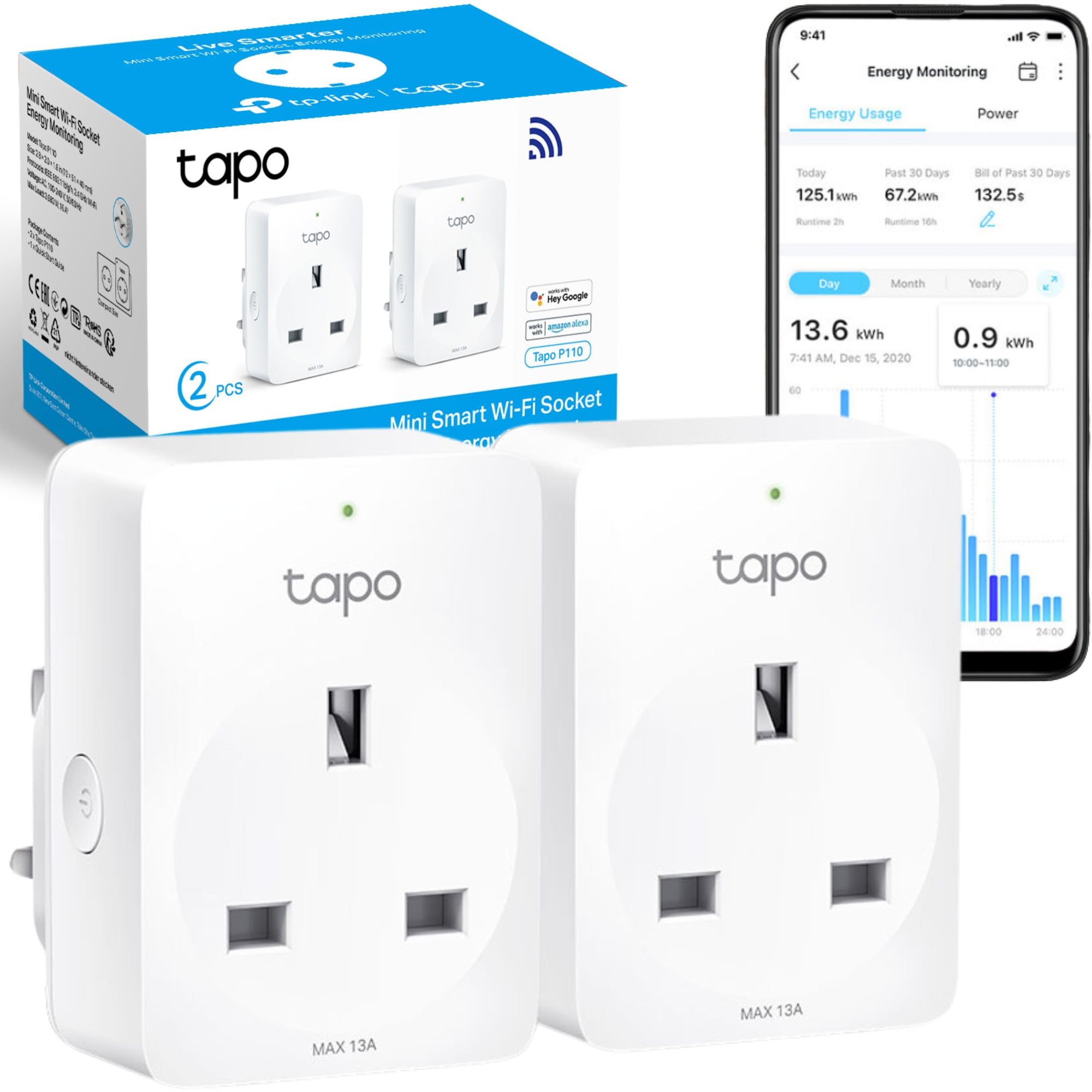 Tapo P110(2-pack) Smart Plug, Energy Monitoring WiFi Plug, Max 13A | Energy Moni