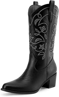 DREAM PAIRS Women's Western Mid Calf Boots Cowboy