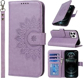 ELTEKER Mobile Phone Case iPhone 12, iPhone 12 Pro Case, (3 Card Slots) (Magnetic Closure) Leather Elegant Embossed Protective Leather Flip Case for iPhone 12/12 Pro, Purple