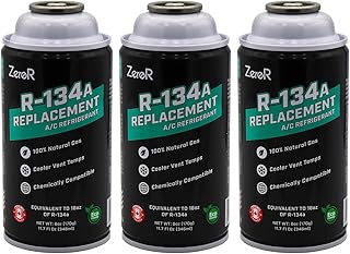 ZeroR AC Refrigerant R134a Replacement - Eco-Friendly, 100% Natural Hydrocarbon Gas - Compatible and Easy to Install with R134a A/C Recharge Systems - 3 Cans (6oz Each)