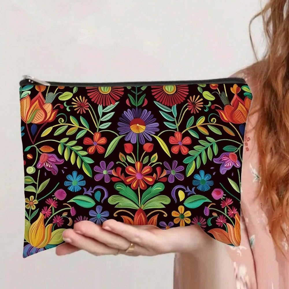 Animal Print Makeup Bag Polyester Canvas Zipper Travel Cosmetic Bag, Black/White