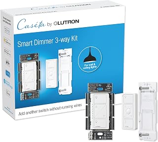 Lutron Caseta 3-Way Smart Dimmer Kit; LED Dimmer, Wireless Remote & Bracket | Wireless 3-way kit allows you to add a second switch anywhere without running wire, No neutral required. P-PKG1WB-WH, White