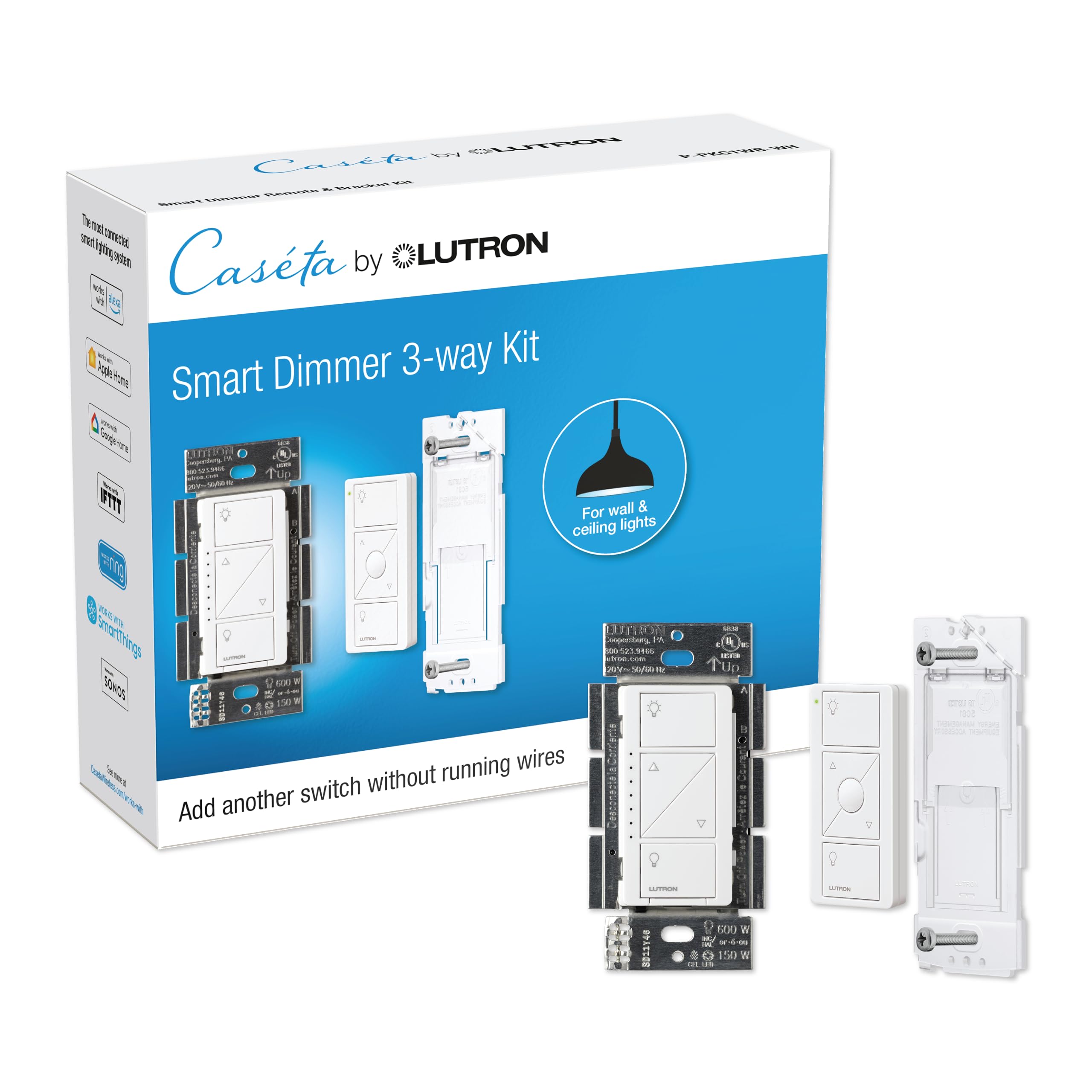 Lutron Caseta 3-Way Smart Dimmer Kit; LED Dimmer, Wireless Remote & Bracket | Wi