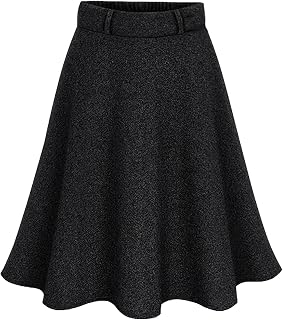 rismart Women's Tweed Skirt Medium Length High Waist Elastic Casual Work Skirts