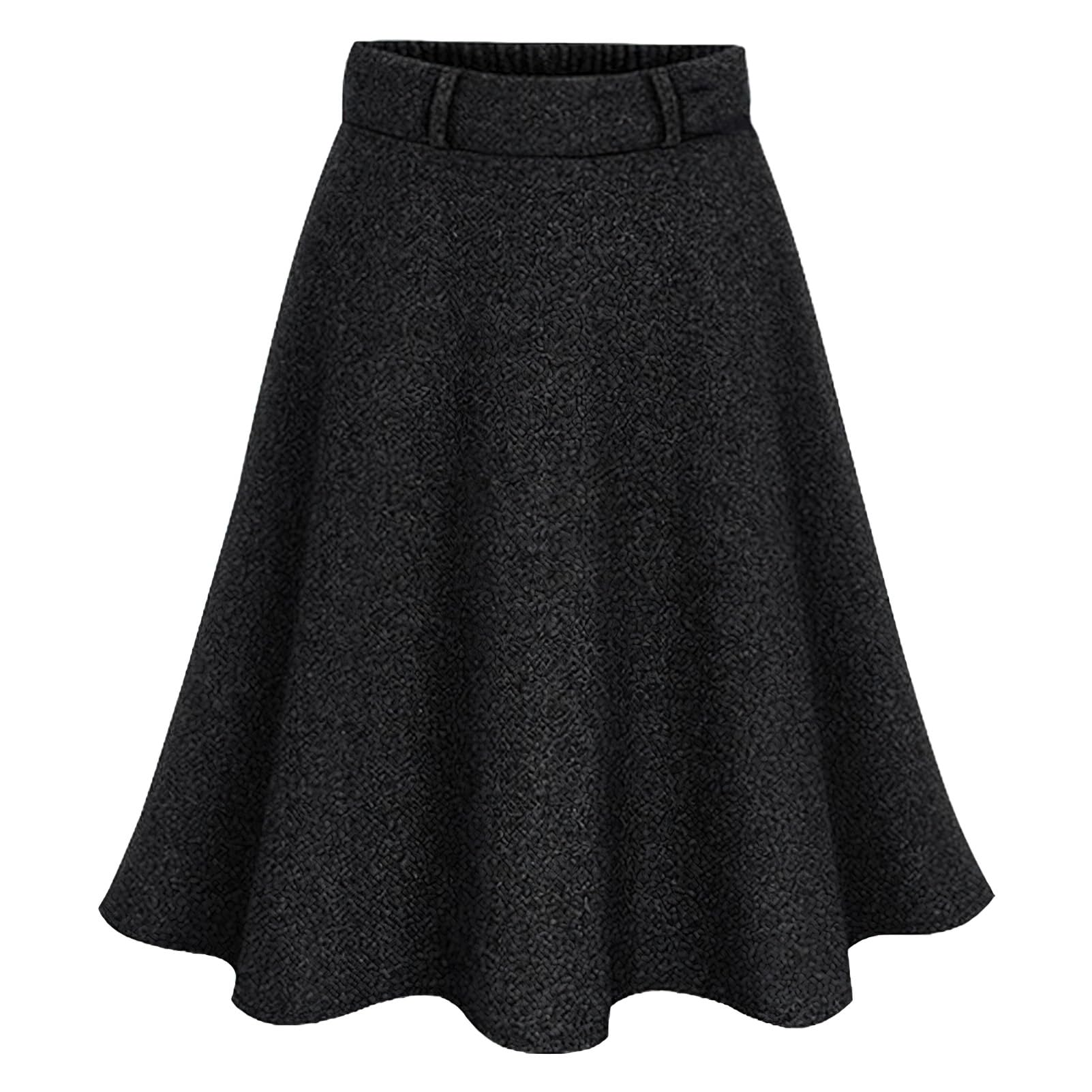 rismart Women's Tweed Skirt Medium Length High Waist Elastic Casual Work Skirts