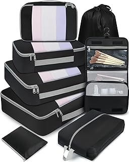 BAGAIL 8 Set Packing Cubes Various Sizes Packing Organizer for Travel Accessories Luggage Carry On Suitcase-Black