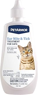 PetArmor Ear Mite Treatment for Cats, 3 oz | Ear Mite Medicine Kills Ticks and Ear Mites to Relieve Itchiness, Ear Mite Drops Sooths Ears with Aloe