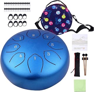 Musfunny Steel Tongue Drum Kids Instrument: Musical Metal Tank Drums Set | 6 Inch 8 Notes C Key for Meditation Yoga Education Percussion with Bag Music Book Mallets Finger Picks Blue