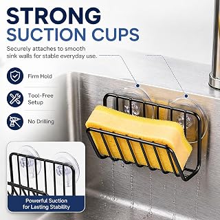Kitchen Storage Racks, Dish Racks, Sponge Holder for Kitchen Sink, Sponge Organizer with Stainless Steel Suction Cup, Black