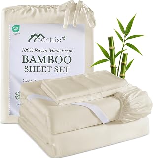 Sasttie Beige Silky-Soft Bamboo Sheets King 4-Piece, 100% Rayon Made from Bamboo 300TC, Cooling Sheet for Hot Sleepers, 16" Deep Pocket, Secure Corner Straps, Head Tag, Washable & Breathable