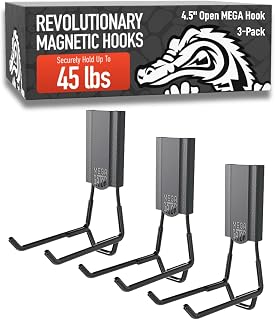 GATOR MAGNETICS MEGA 4.5 in Open Hooks, 45 lb Magnetic Hooks – 3 Pack | Patented Easy-Release, Non-Slip Grip. Works on steel cabinets, doors, garage, toolboxes, pole barns, utility vans & more.