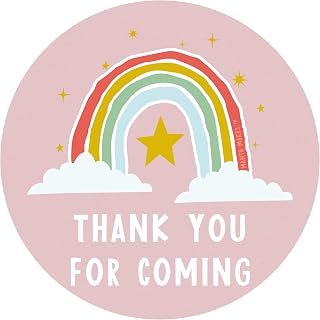 Manta Makes Thank You for Coming to My Party Stickers for Party Bags, 35 x 37mm Round Thank You Stickers for Party Bags, Thank You for Coming to My Party Bag Stickers Sheet (Rainbow Pink)