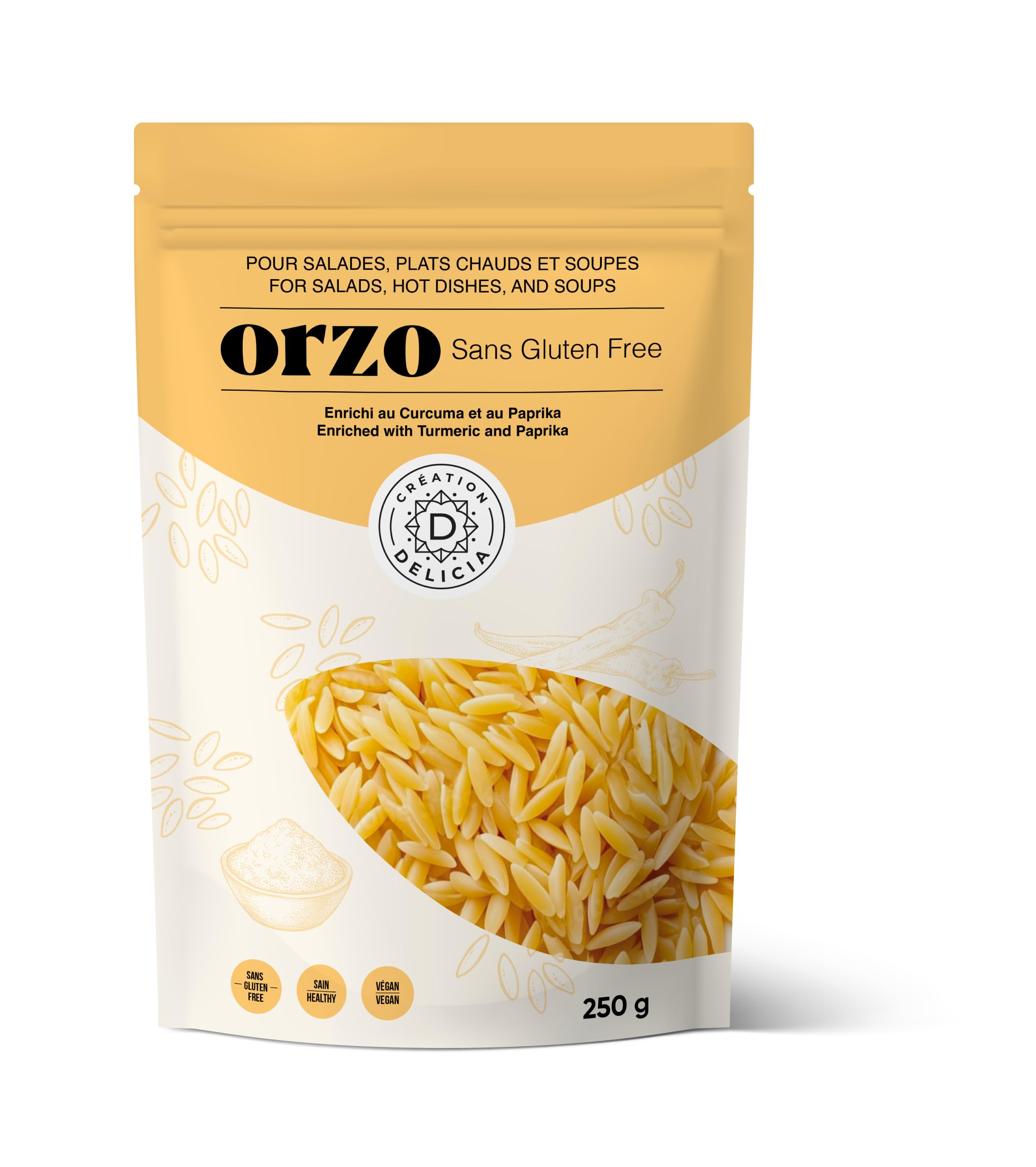 CRÉATION DELICIA Original Gluten Free Orzo Pasta (4 x 250g) | Rice-Based Pasta, 