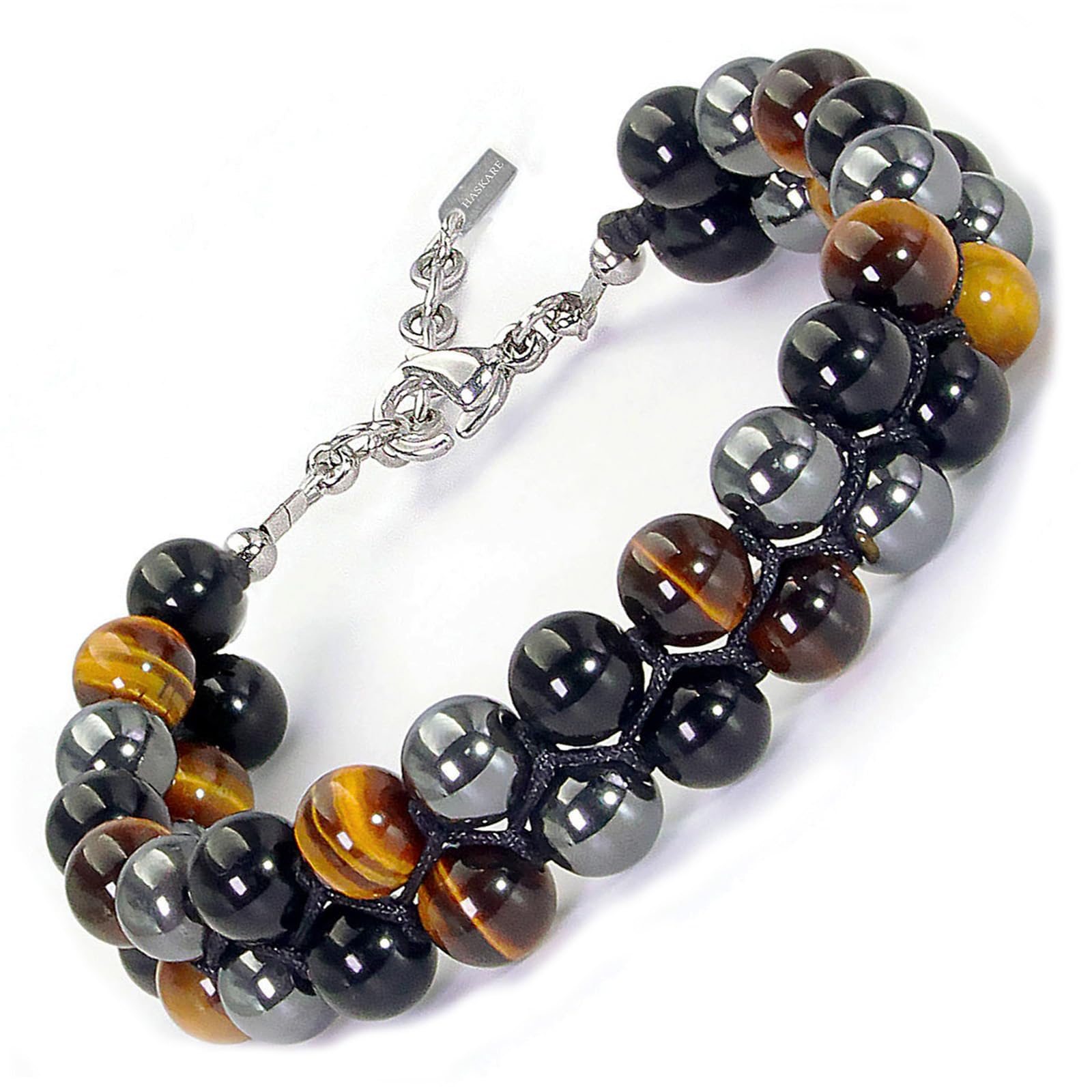 Triple Protection Bracelet for Men - HASKARE Natural Stone Tiger Eye Hematite Ob
