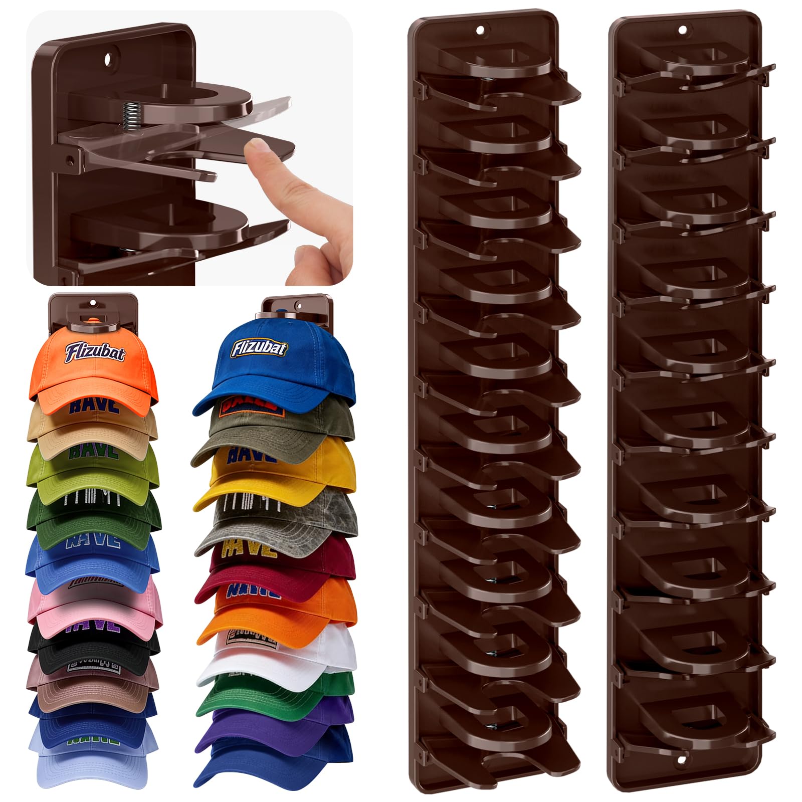 Spring Clip Hat Organizer for Baseball Caps – 2 Pack, Wall Hat Rack for Door & C