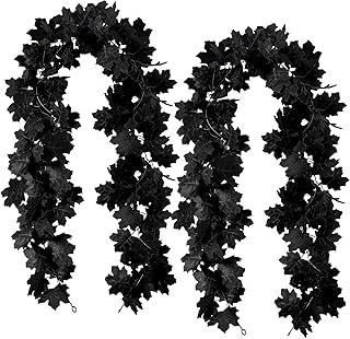 2Pcs Black Maple Leaf Garland Halloween Artificial Fall Leave Vines | 11.8FT, Fall Floral Garlands Thanksgiving Decor for Home Wedding Party