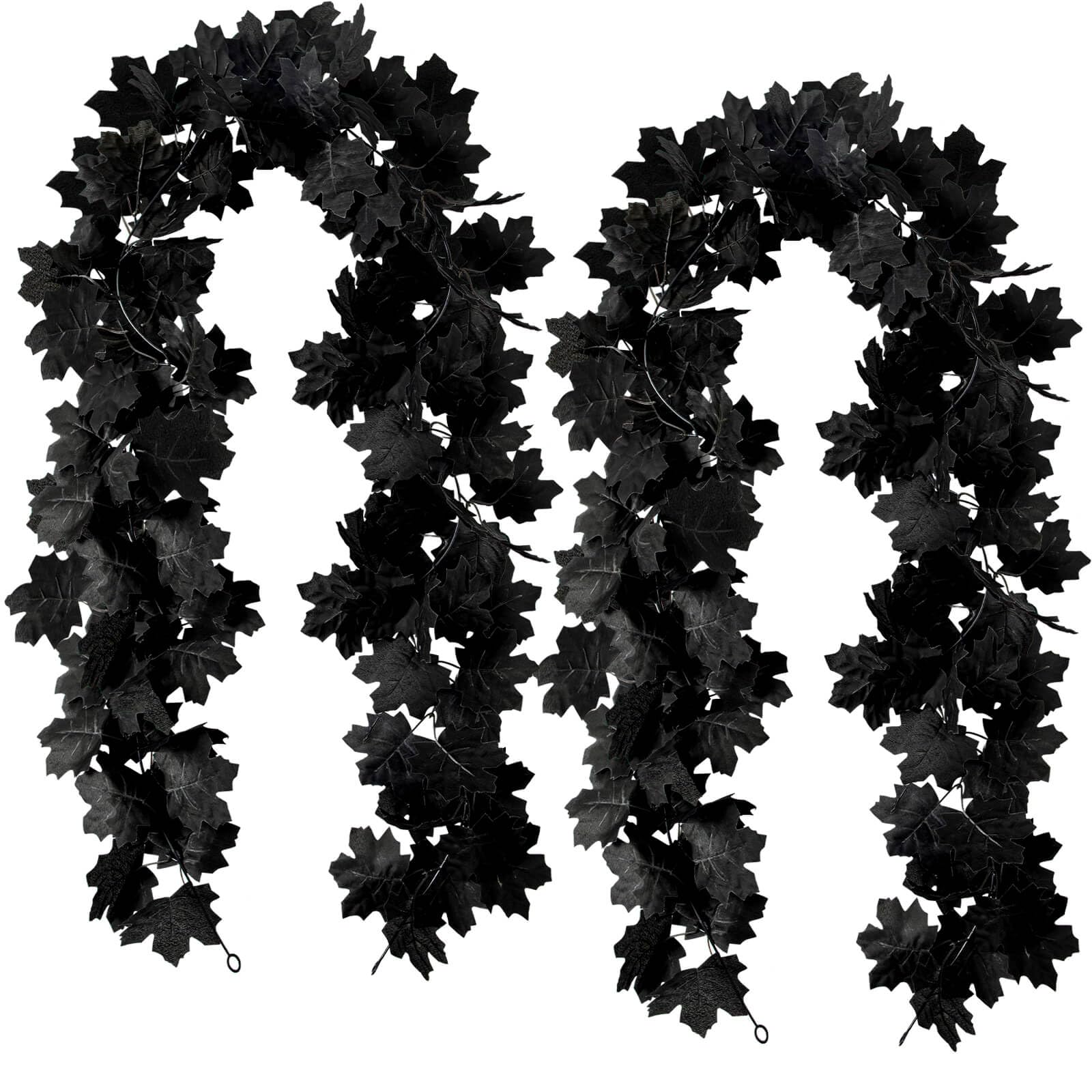 2Pcs Black Maple Leaf Garland Halloween Artificial Fall Leave Vines | 11.8FT, Fa